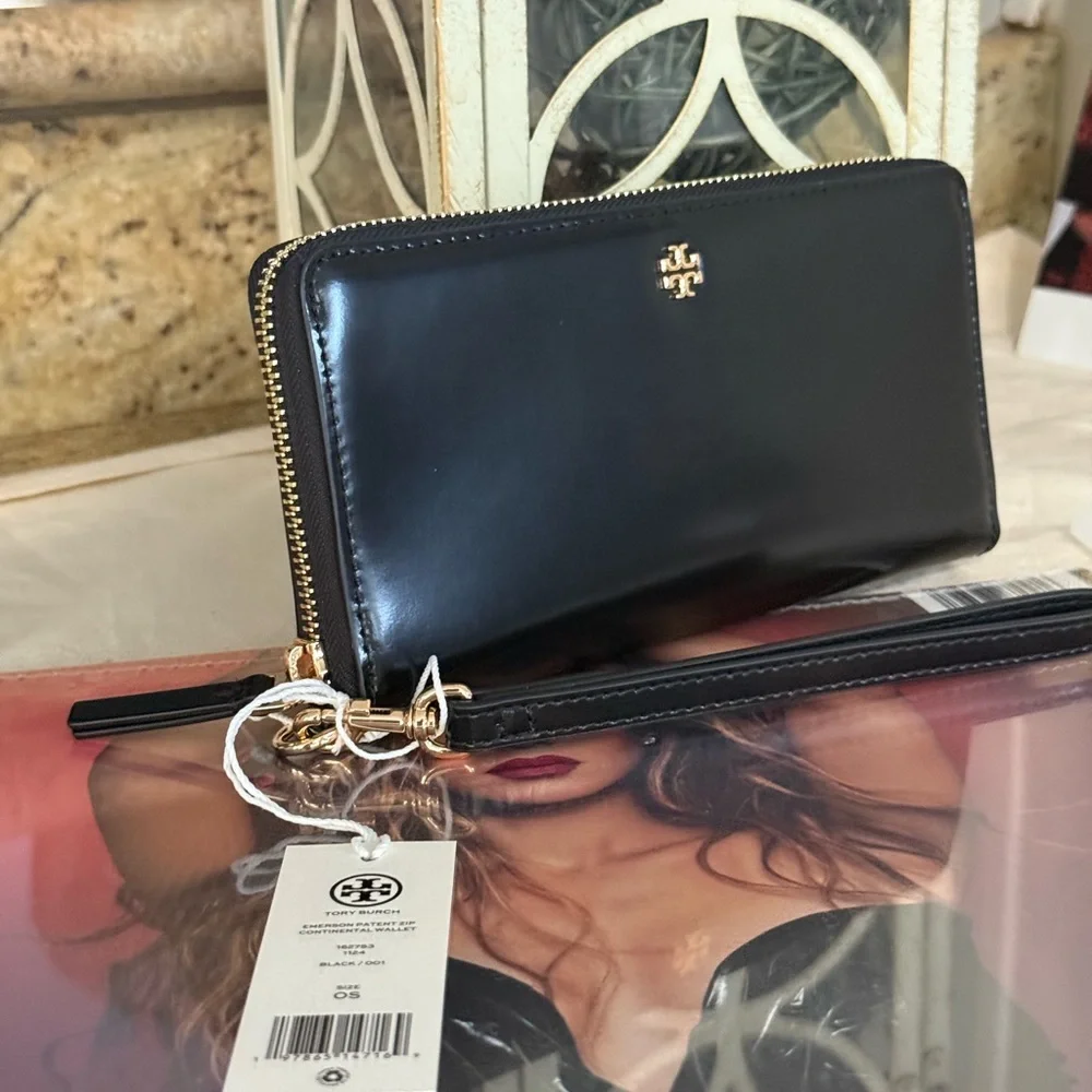 Tory Burch Black Wristlet with Gold Accents
